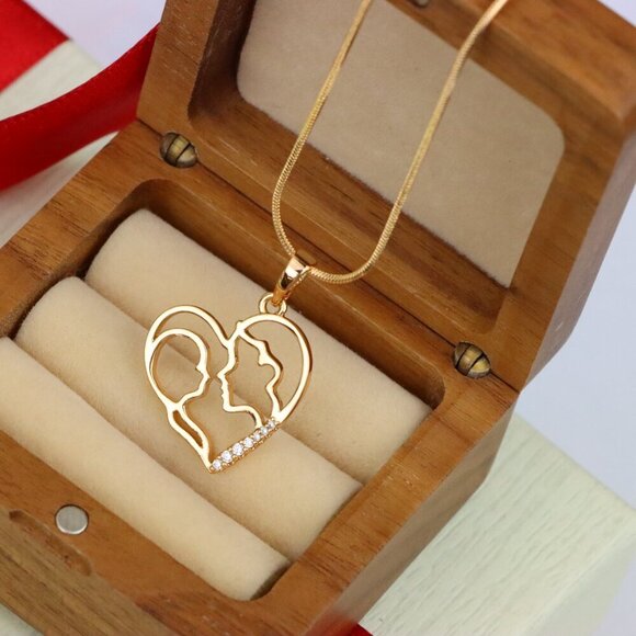 "Heart Shaped Rose Gold Pendant with Mother and Child Silhouette, XPPT1476 - Picture 7 of 13